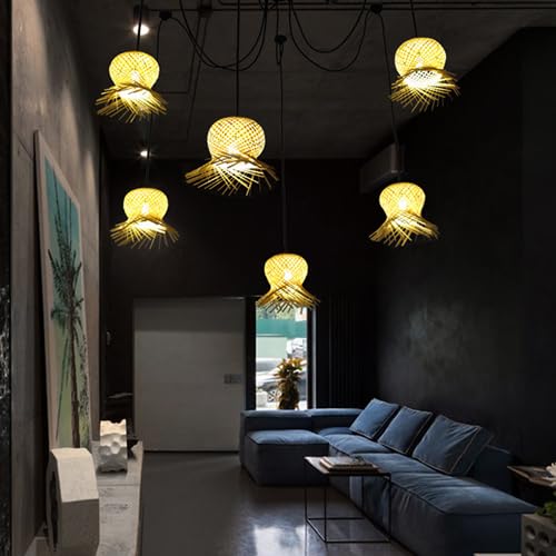 Suspension industrielle en bambou avec éclairage créatif rétro - 4