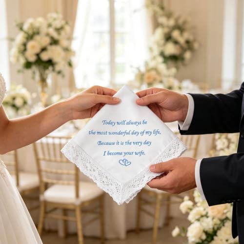 Image of HOULIFE Wedding Handkerchiefs for Bride Something Blue Bride Groom Gift