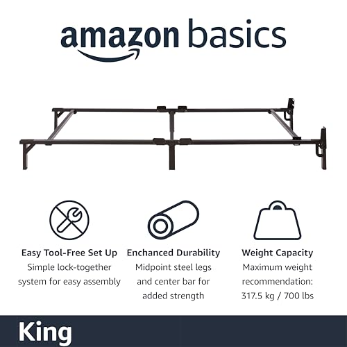 Image of Amazon Basics Metal Bed Frame, 9-Leg Support Base for Box Spring and Mattress, King-Size, Tool-Free Easy Assembly, 79.6 inch x 76 inch x 7 inch, Black
