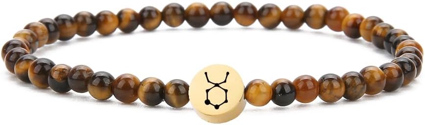 4MM Mini Gemstone Energy Star Sign Constellation Bracelet with 18K Gold Plated Charm Zodiac Bracelet for Women