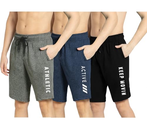 Image of KART BLACK Men's Regular Fit Shorts with Pocket /Casual Knit Shorts /Combo Pack of 3 /Summer Shorts