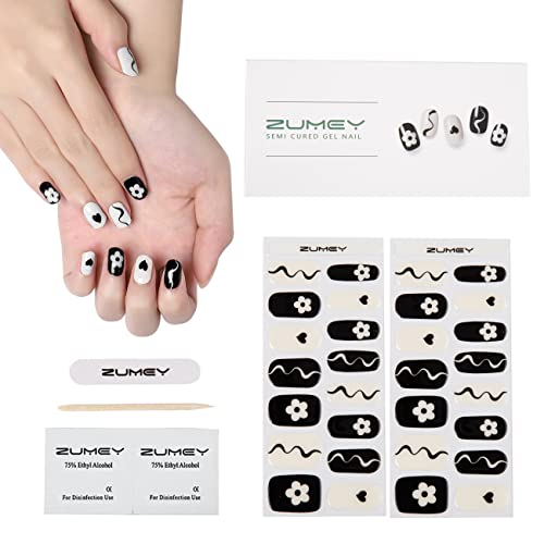 ZUMEY Semi Cured Gel Nail Strips – Gel Nail Polish Stick On Nails Kit – Glossy & Long Lasting Nail Stickers for Nail Art for Women, 30pcs Extra Long Stickers, UV Lamp Required (Sweetheart)