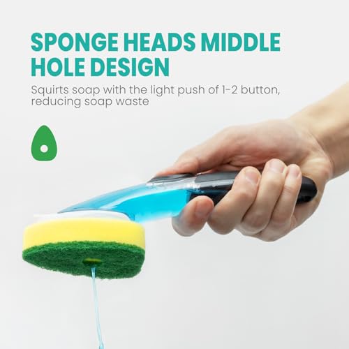 Image of Dish Wand Refills with Hole, Non-Scratch Dishwand Refill Replacement Sponge | Fits Scrub Soap Control Handle, Heavy Duty Bulk Sponges Heads 12Pcs, Dispensing Scrubbers for Kitchen Dishwasher Cleaning Tub