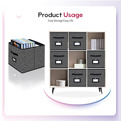 Onlyeasy Large Foldable Cloth Storage Cubes 4 Pack With Label Holders - Fabric Storage Bins Baskets Organizers For Home Office Nursery Cubby With Leather Handles, 13Wx15Dx13H Inch, Black, Mxabxl04Plp #TOP4