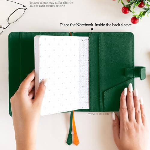 Image of NEORAH - B6 Notebook SLEEVE with SNAP Button + Dotgrid JOURNAL | Faux Leather Sleeve + Penloop | 2 Front 1 Back compartment | 6 Card Slots -DARK GREEN