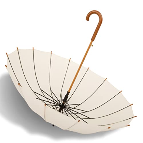 N/A Monochrome Straight Umbrella Long Handle Hook Solid Wood Umbrella Double Men And Women Sunny Umbrella (Color : A, Size #TOP3