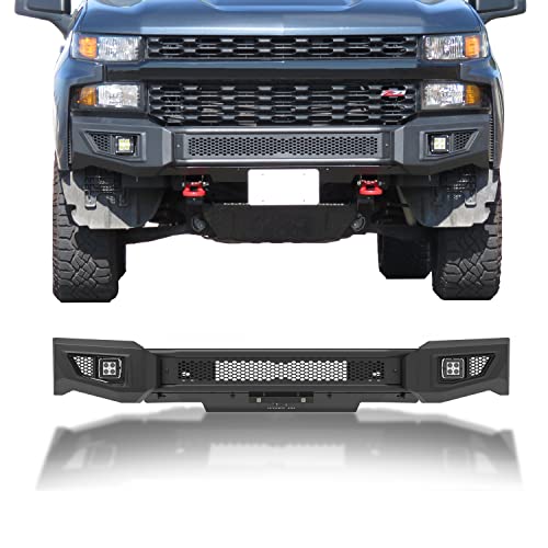 IRONBISON Barde Front Bumper Fit 2019-2021 Chevy Silverado 1500 (Excl. 2019 Silverado 1500 LD) Pickup Truck Bumper Guard with 2 LED Fog Light Can Add 30” LED Light Fine Texture Black