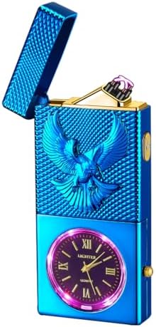 Electric Lighter USB Rechargeable Lighter, Windproof Plasma Dual Arc Lighters, Flameless Cool Clock Lighters with LED Battery Indication for Candles, Incense Stick, Outdoor Use (Blue, Eagle)