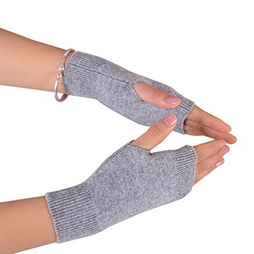 NOVAWO Cashmere Blend Half Fingerless Thumb Hole Warm Gloves Mittens for Men Women