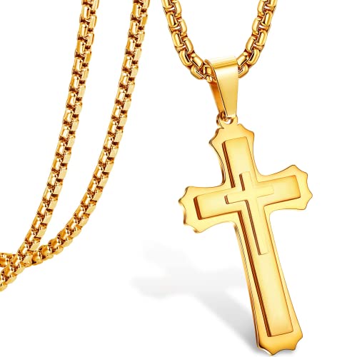 Roheafer Collier Croix Homme Acier Inoxydable Chaine Pendentif Croix Classique ChaîneCadeau Religieux Argent Or Noir Cover
