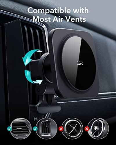 ESR HaloLock MagSafe Car Phone Mount, Compatible with iPhone 14/14 Plus/14 Pro Max and 13/12 series, Dashboard and Air Vent Phone Holder, Does Not Support Charging, Not for iPhone 14 Pro, Black