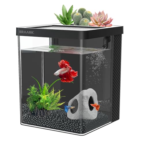 Betta Fish Tank,Aquarium kit 1.5 Gallon Fish Tank,with Filter LED Light, Water Pump, Decorate Water Plants and Sand, Aquarium Starter Kits, Fish Bowl