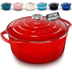 Zulay Kitchen 6 Quart Enameled Cast Iron Dutch Oven with Lid – Premium Durability & Oven Safe up to 500°F – Heavy Duty Cookware Perfect for Bread Baking, Stews, Braising & Roasting – Red