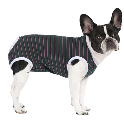 Image of Puppy Striped Recovery Suit for Female Male Dogs Cats,Zip Up Dog Onesie Recovery Shirt Abdominal Wounds,Professional Spay Neuter Dog Pet Bodysuit After Surgery Wear Anti Licking Wounds