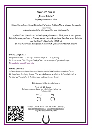 mypferdefutter Wurm-Kräuter für Pferde 100% Natur PUR - Pferdekräuter frei von Zusätzen für Dein Lieblingspferd - unterstützt vorbeugend gegen Wurmbefall (1000 g)