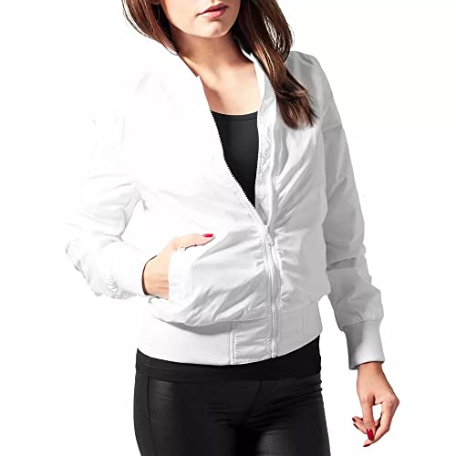 URBAN CLASSICS Giubbotto Bomber da Donna con Polsini a Coste, Giacca a Vento Leggera, Giubbottino Bomber a Maniche Lunghe con Cerniera e Tasche, Colore: White, Taglia: S