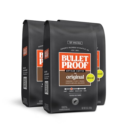 Bulletproof Original Medium Roast Whole Bean Decaf Coffee, 12 Ounces (Pack of 3), 100% Arabica Coffee Sourced from Central and South America