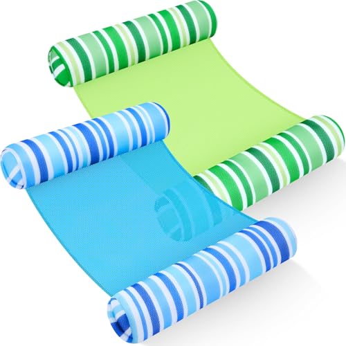 Lunmon 2 Pack Pool Floats Foam Hammock for Adults Large Swim Noodles Bag Non Inflatable Water Floating Bag Lounge Chairs PVC Bean Quick-Drying Mesh Fabric Fun Accessories Summer Beach Party(Stripe)