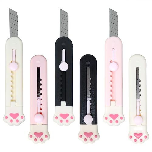 Honbay 6PCS Cat Paw Shaped Mini Utility Knives Creative Cute Animal Claw Letter Opener Portable Art Knife Retractable Envelope Knife Letter Opener Carton Opener Box Cutter