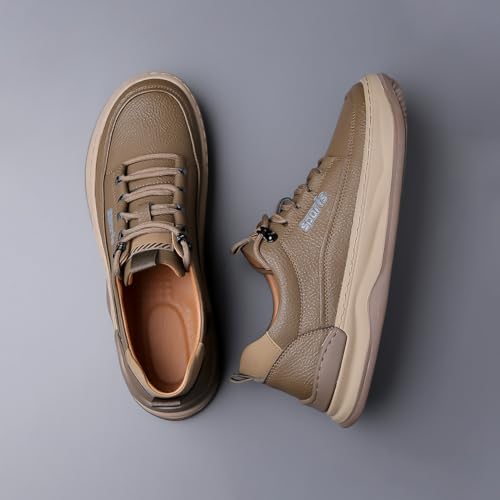 Men's Casual Leather Sneakers Lace-Up Walking Shoes Comfort Cushioned Sole Coach Shoes for Men Work2