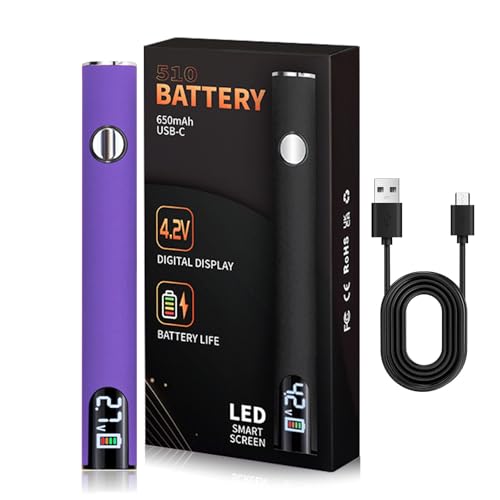 510 Thread Battery Cart Pen, Portable Soldering Iron Kit with Adjustable LED Display, USB Rechargeable 650mAh Cordless Soldering Pen, Suitable for Home Appliance Electronic Kit with Connect (Purple)