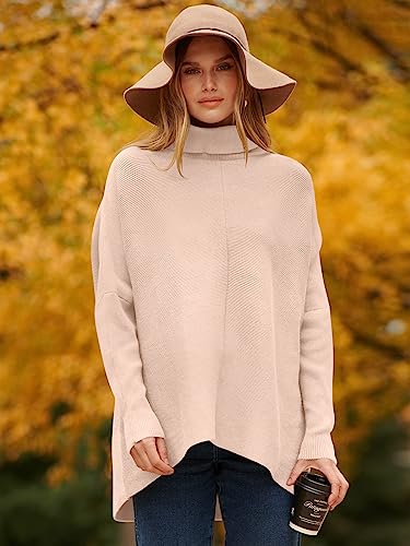 Image of ANRABESS Womens Oversized Turtleneck Batwing Long Sleeve Casual Cozy Baggy Knit Pullover Tunic Sweater 2025 Fall Outfits, Pink, Large