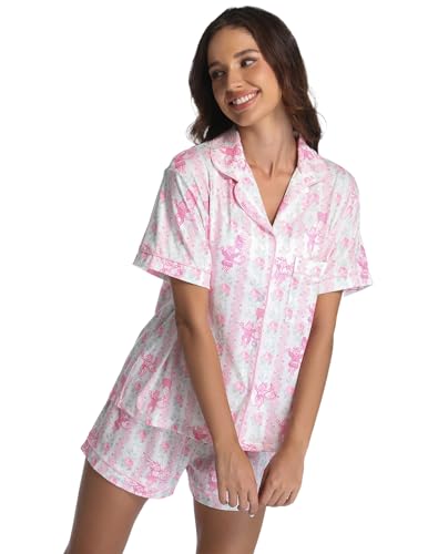 2 Piece Preppy Pajamas Button Down Y2k Print Monkey Pajamas for Women Cute Beach Shorts Set pjs Loungewear4