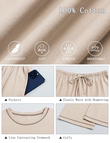 Image of KCW Womens Pajamas Sets 100% Cotton 2 Piece Lounge Set Long Sleeve Tops and Pants Soft Pjs Sleepwear with Pockets