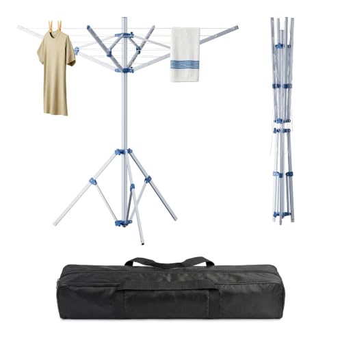 WilTec Séchoir Parapluie à Linge 1070 x 1070 x 1550 mm, Étendoir Rotatif extérieur avec 16 m de Corde et 4 Bras, en Aluminium, pour Camping, Étendage...