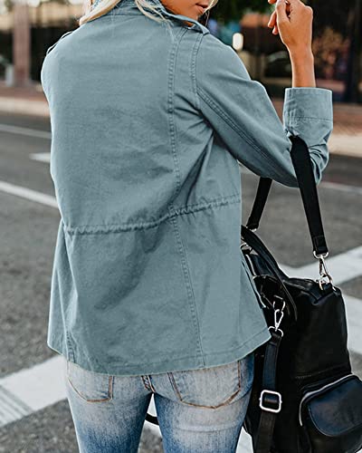 Soulomelody Womens Military Anorak Jacket Zip Up Snap Button Parka Safari Utility Coat Outwear with Pockets3