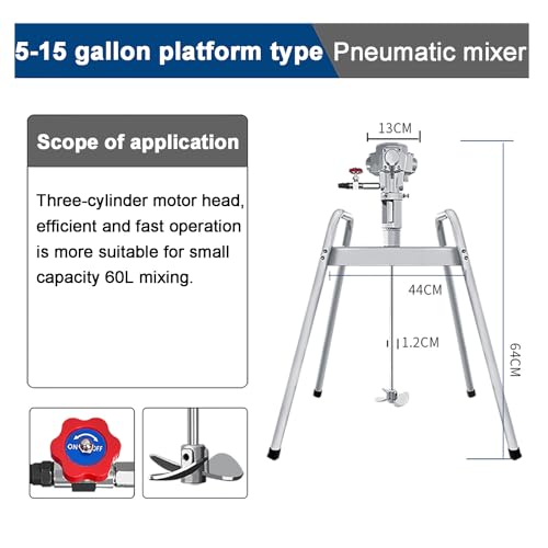 Mezclador de pintura neumático con impulsor de acero inoxidable, velocidad de 2500 rpm, elevación manual y válvula de control de aire para tinta y tintes