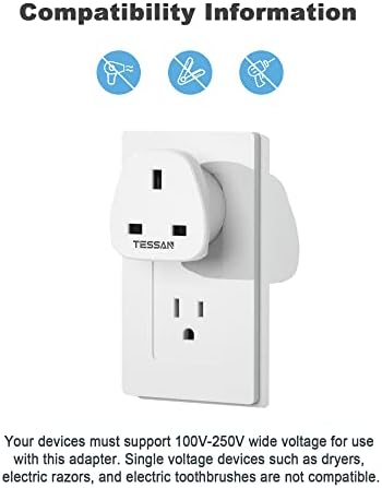 TESSAN UK to US Plug Adaptor, USA Travel Adapter 2 Pack, Grounded Type B UK to USA Plug Adapter, American Plug Adapter UK to US, USA, Mexico, Canada, Thailand, Dominican Republic, Costa Rica, Cuba