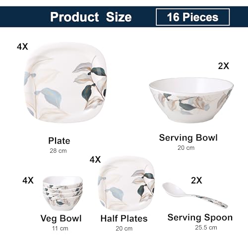 Image of Golden Fish 16 Pcs Multi-Course Dinner Set for 4 | 4 Full Plates, 4 Quarter Plates, 4 Veg Bowls, 2 Donga & 2 Serving Spoons | Organized Meal Serving Combo for Home Dining & Entertaining 12