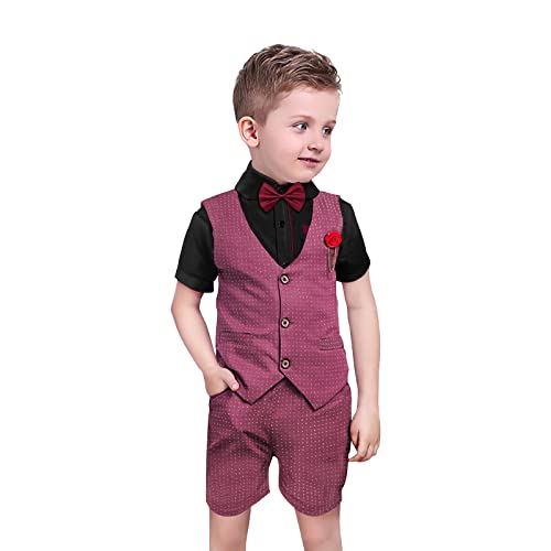 Nwada Traje ajustado de 4 piezas para niños, traje formal para niños, chaleco, pantalón y camisa