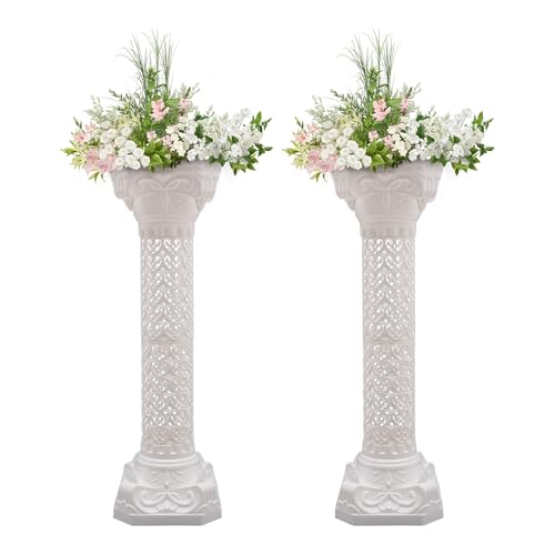 WUPYI 2 Pack Roman Column Set,35 Inch Roman Pillars Greek Column Flower Pot Columns Pedstal Stand Wedding Road Decorative Hollow Columns,Adjustable Height