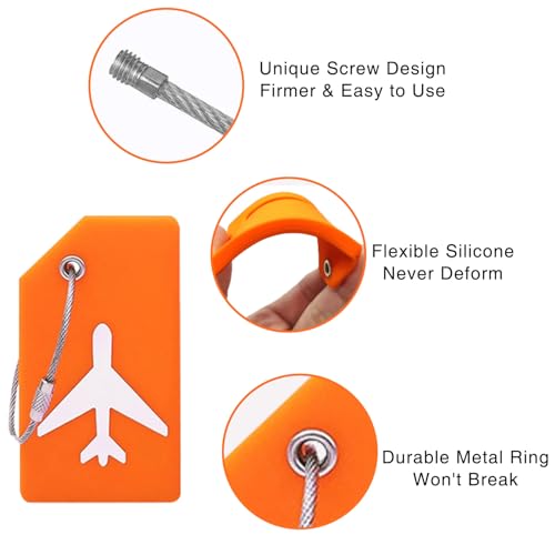 4 Pack Silicone Luggage Tags for Suitcases with Stainless Loop with Name ID Card Perfect to Quickly Spot Baggage Handbag Luggage Travel Suitcase (Orange)3