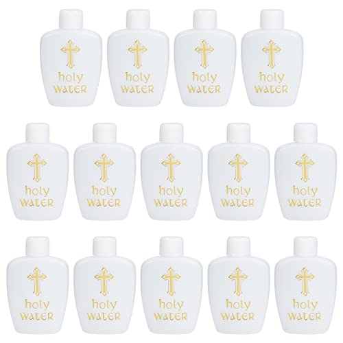 WEBEEDY 14 pieza Botellas de Agua Bendita 60ml / 2.1oz Botella de Agua Bendita de Plástico con Cruz de Oro Recargable con Tapa de Rosca Fiesta Cristiana Católica Favor Suministros de la Iglesia