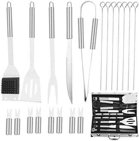 GONFOWE 20 pcs BBQ Grill Tool Set with Aluminium Case, Stainless Steel Barbecue Accessories for Outdoor,Camping Barbecue For Men Women (20PCS)