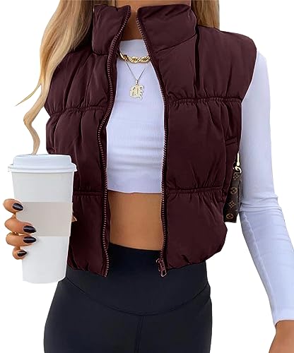 Image of SySea Women's Crop Puffer Vest Winter Zip Up Lightweight Sleeveless Warm Outerwear Padded Coat