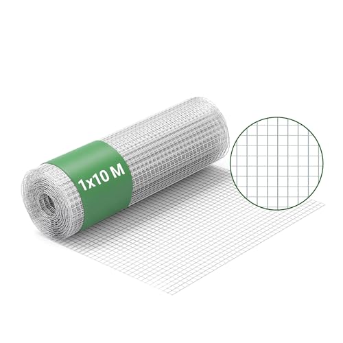 Wiltec Grillage à mailles - 1 m x 10 m/Épaisseur fil 0,7 mm/Maille 12 x 12 mm - en Acier galvanisé - Grille métallique pour Volière Clapier Clôture Jardin Sylviculture Agriculture