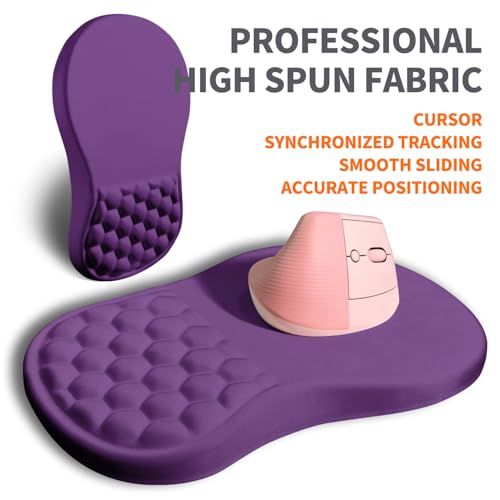 Image of Ergonomic Joint Wrist Support Mouse Pad with Memory Foam Cushion Massage Bump, Carpal Tunnel Pain Relief Mousepad Slope Design for Wrist Rest, 11.8x7.9 in, Dark Violet