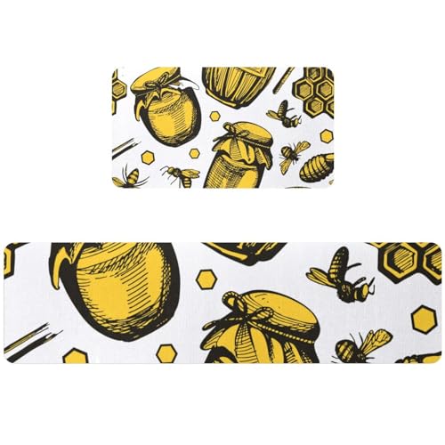 Tapetes de cocina con estampado de abejas amarillas, pack de 2 unidades 2