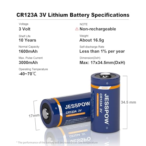 JESSPOW CR123A 3V Lithium Battery 24 Pack, 123A Lithium Batteries 3 Volt High Power for Flashlight, Camera, CR17345, 123, CR123 [Non-Rechargeable] - Thumbnail 5