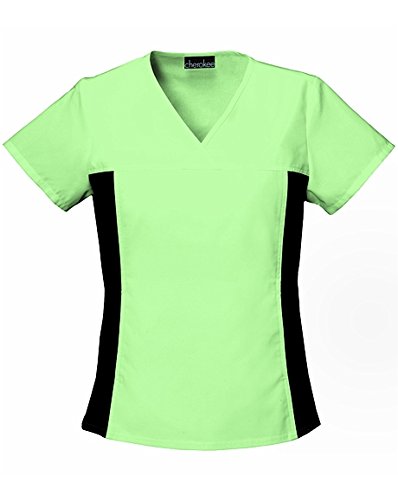 CHEROKEE Flexibles V-Neck Knit Panel Top 2874 (Pistachio Gelato - Large)