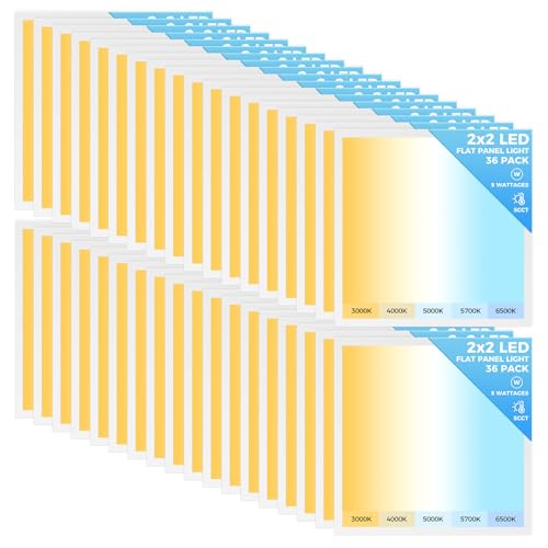Image of AIKVSXER 36 Pack 2x2 LED Flat Panel Light, Recessed Drop Ceiling Light Kitchen Lighting Fixtures,Bright 6500LM,0-10V Dimmable,Switchable 3000K /4000K /5000K /5700K /6500K, 30W /35W /40W /45W /50W