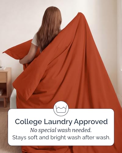 Image of Duvet Cover Twin /Twin XL Size Set - Extra Soft Twin /Twin XL Duvet Cover 68 inch x 90 inch with 1 Pillow Sham for Women, Men, Kids & Teens - Comfy, Easy-Care & Fade Free w / Zipper Closures & Ties (Terracotta)