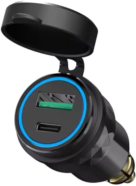 Aluminum Motorcycle Power Adapter DIN Hella Plug to Fast Charger QC 3.0 USB & Type C Charger Compatible with BMW Triumph Tiger Ducati Phone Charger