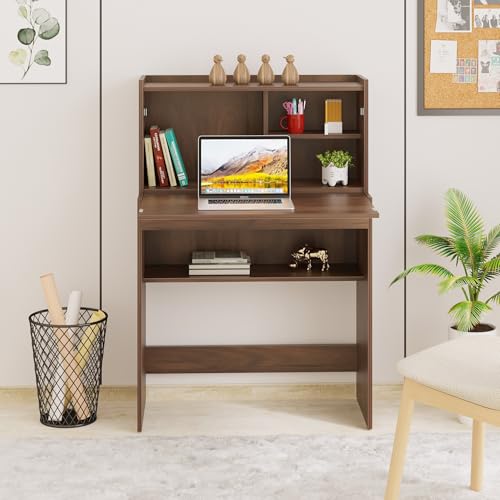 Image of BLUEWUD Karmiya Engineered Wood Study and Computer Laptop Table for Home or Office, WFH Desk, with Multiple Storage Shelves for Books and Decor Display for Adults Kids Students (Brown Maple)