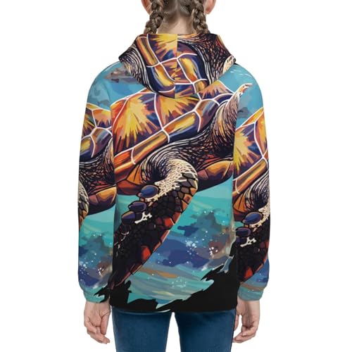 Green Turtle in Sea Water1 Kids Pullover Hoodies Boys Sweatshirts Girls Athletic Clothes with Pocket4