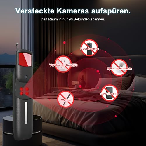 Wanzen Detektor,Versteckte Kamera Detektor mit Dual-Sensor und LED Anzeige,RF Wireless GPS Tracker Finder, Abhörgeräte Detektor,Tragbarer Überwachungsschutz für Airbnb/Hotel/Auto/Büro